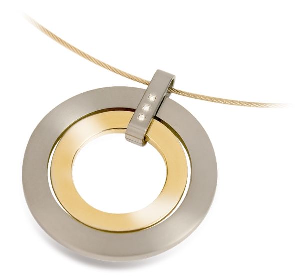 Boccia Titanium 0741-04 Anhänger aus Titan bicolor/gelbgold mit 3 Brillanten 
