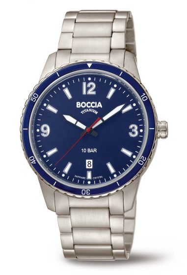 Boccia Titanium 3635-03 Herrenuhr mit Saphirglas, 100m wasserdicht, dunkelblau