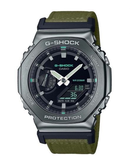 Casio GM-2100CB-3AER G-Shock Herrenuhr IP-schwarz/Oliv/Textilband