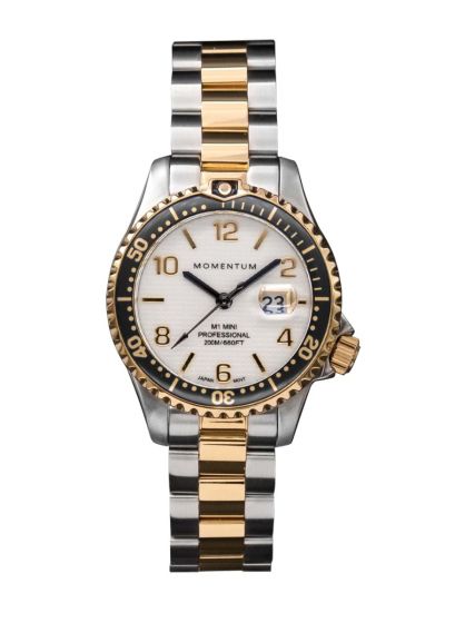 Momentum Damentaucheruhr Mini II Champagne Bicolor Black Bezel Lume Ø30mm