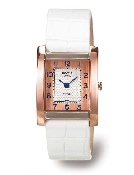BOCCIA Titanium Royce Damenuhr 3141-04 rosegold / weißes Lederband