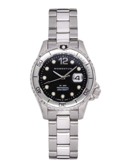 Momentum Damentaucheruhr Mini II Black Silver Steel mit Saphirglas