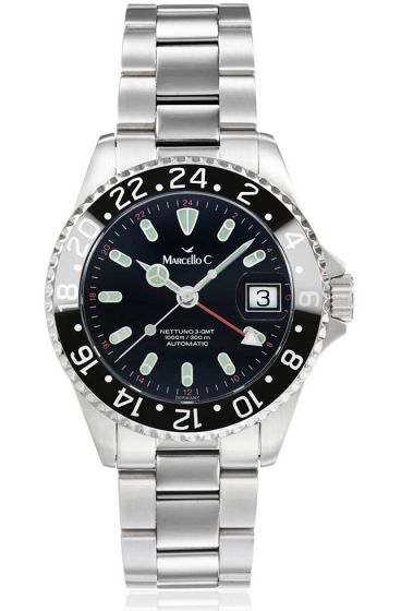 Marcello C Nettuno 3 GMT Mod.Nr.2027.4 schwarz Automatic-Taucheruhr